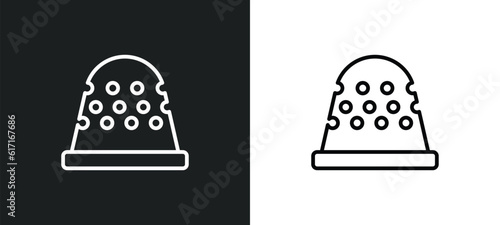 thimble line icon in white and black colors. thimble flat vector icon from thimble collection for web, mobile apps and ui.