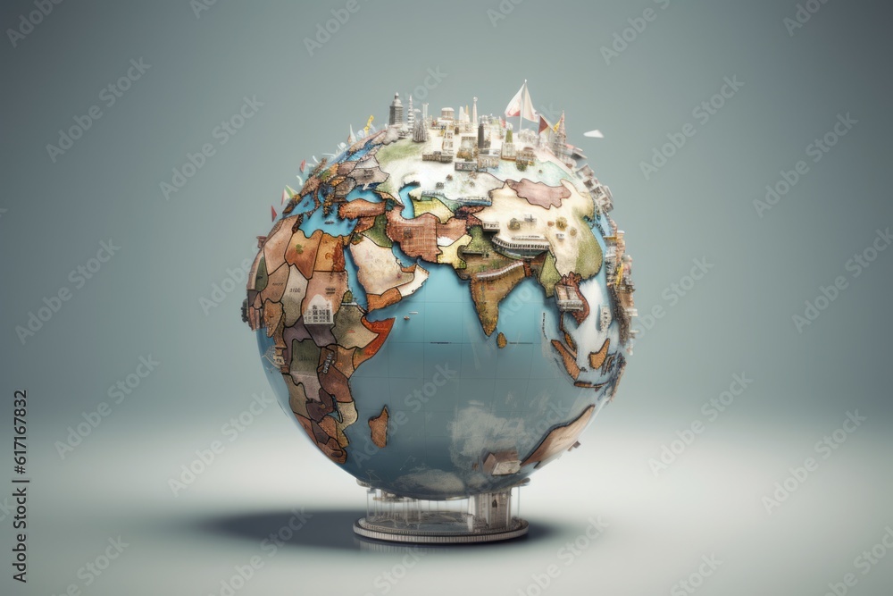 the globe of the world, Wanderlust Dream: A Captivating CGI Image of a Globe Filled with Vacation Locations on a White Background the globe of the world, Wanderlust Dream: A Captivating CGI Image of a Globe Filled with Vacation Locations on a White Background