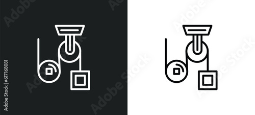 pulley line icon in white and black colors. pulley flat vector icon from pulley collection for web, mobile apps and ui.