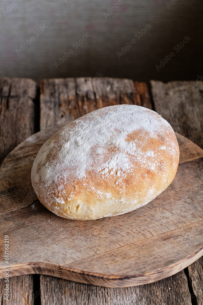 Homemade sourdough bread, side view. Homemade sourdough bread, side view.