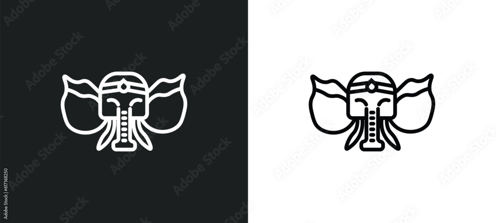 ganesha line icon in white and black colors. ganesha flat vector icon from ganesha collection for web, mobile apps and ui.