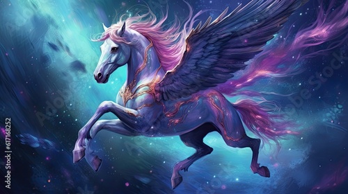 The unicorn flying around with the moon and star