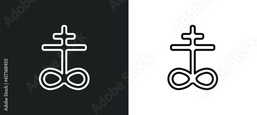 satanic church line icon in white and black colors. satanic church flat vector icon from satanic church collection for web, mobile apps and ui.