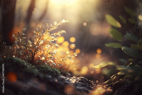 spring season forest sunlight bokeh realistic c, Generative AI
