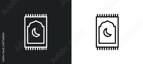 islamic praying carpet line icon in white and black colors. islamic praying carpet flat vector icon from islamic praying carpet collection for web, mobile apps and ui.