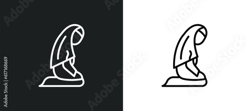 fajr dawn prayer line icon in white and black colors. fajr dawn prayer flat vector icon from fajr dawn prayer collection for web, mobile apps and ui.
