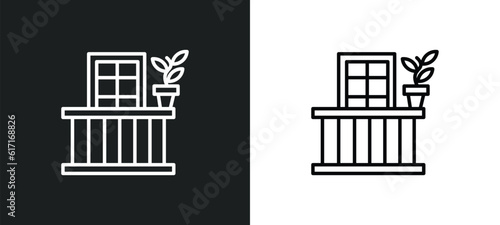 balcony line icon in white and black colors. balcony flat vector icon from balcony collection for web, mobile apps and ui.