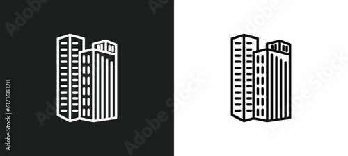 skyscraper line icon in white and black colors. skyscraper flat vector icon from skyscraper collection for web, mobile apps and ui.