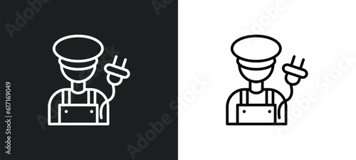electrician line icon in white and black colors. electrician flat vector icon from electrician collection for web, mobile apps and ui.