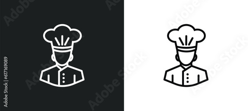 chef line icon in white and black colors. chef flat vector icon from chef collection for web, mobile apps and ui.