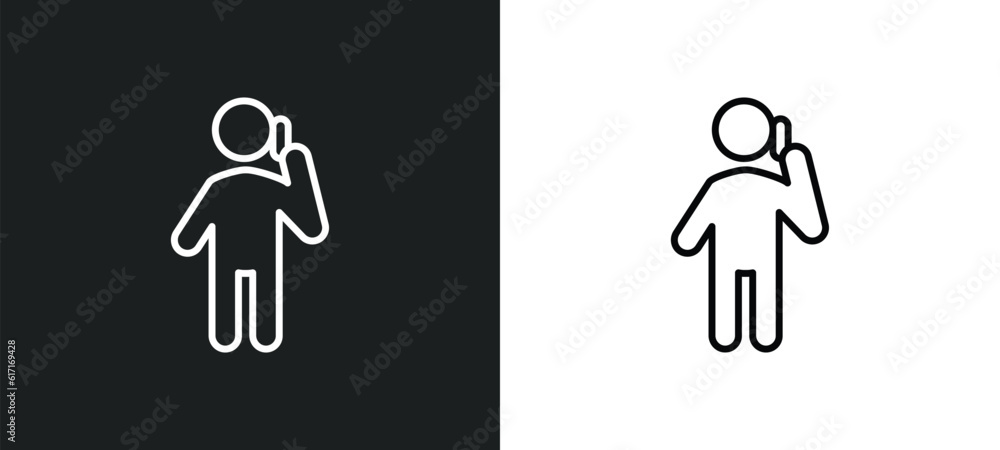 man talking with phone line icon in white and black colors. man talking with phone flat vector icon from man talking with phone collection for web, mobile apps and ui.