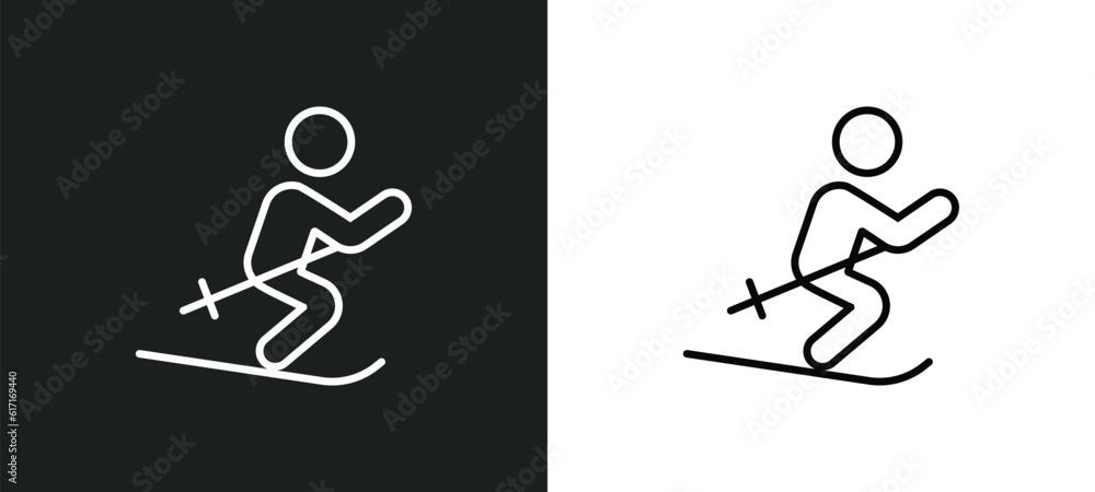 man skiing line icon in white and black colors. man skiing flat vector icon from man skiing collection for web, mobile apps and ui.