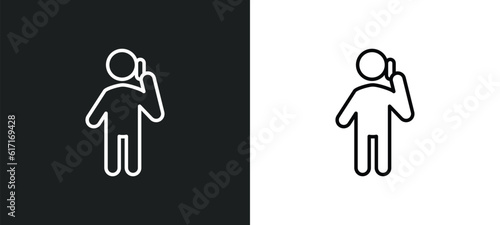 man talking with phone line icon in white and black colors. man talking with phone flat vector icon from man talking with phone collection for web, mobile apps and ui.