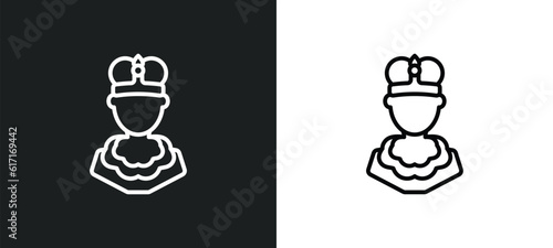 king momo line icon in white and black colors. king momo flat vector icon from king momo collection for web, mobile apps and ui.