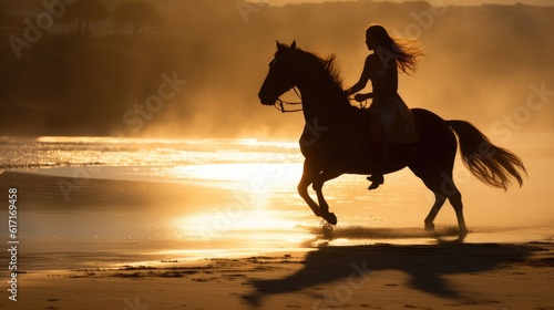Girl riding a horse at the beach summer feeling - sunset photography