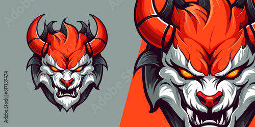 Sinister Demon: Oni Mask Logo Inspiring Fear in Sport and E-Sport Teams