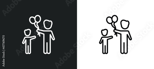 man child and balloons line icon in white and black colors. man child and balloons flat vector icon from man child balloons collection for web  mobile apps ui.