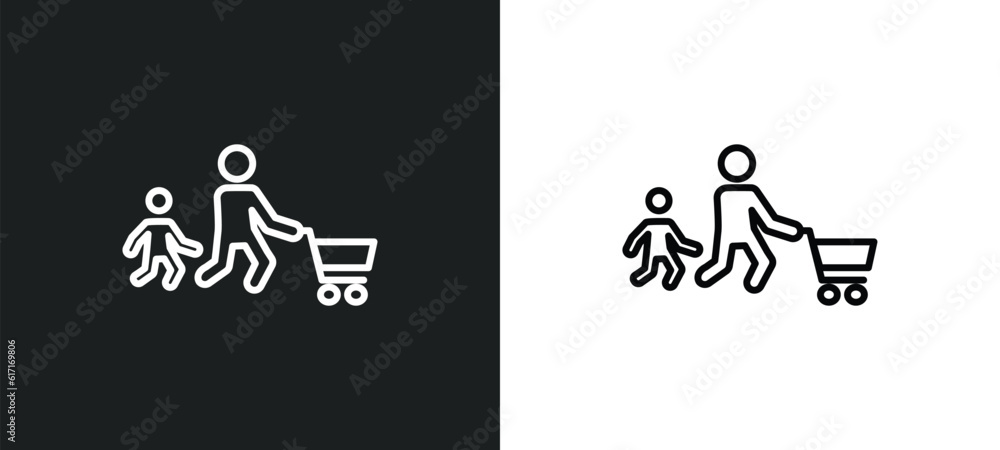 father and son shopping line icon in white and black colors. father and son shopping flat vector icon from father son shopping collection for web, mobile apps ui.