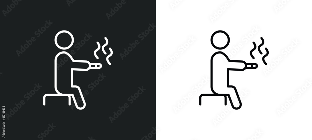 Naklejka premium smoking man line icon in white and black colors. smoking man flat vector icon from smoking man collection for web, mobile apps and ui.