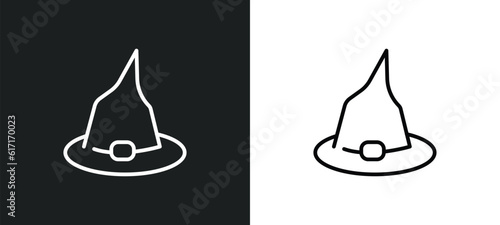 wizard hat line icon in white and black colors. wizard hat flat vector icon from wizard hat collection for web, mobile apps and ui.