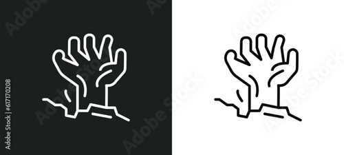 tombstone zombie hand line icon in white and black colors. tombstone zombie hand flat vector icon from tombstone zombie hand collection for web, mobile apps and ui.
