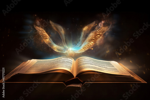 The pages of an open book come to life with a radiant glow, suggesting the power of knowledge to transform our world. A perfect image for educational or literary themes. AI Generative.