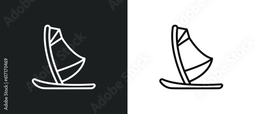windsurf board line icon in white and black colors. windsurf board flat vector icon from windsurf board collection for web  mobile apps and ui.