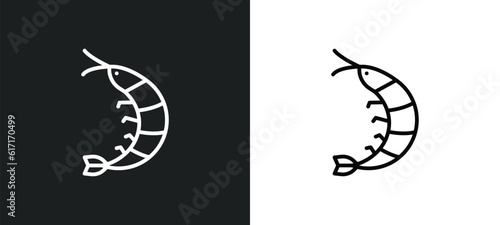 prawn facing left line icon in white and black colors. prawn facing left flat vector icon from prawn facing left collection for web, mobile apps and ui.