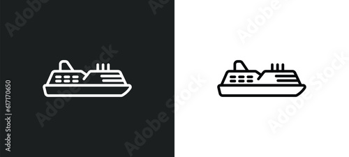 cruise ship line icon in white and black colors. cruise ship flat vector icon from cruise ship collection for web, mobile apps and ui.