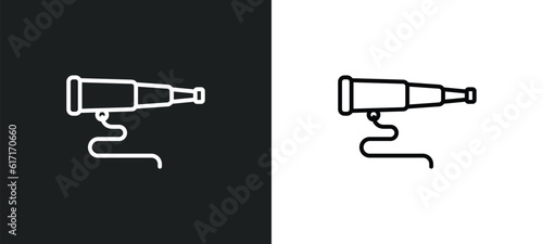 boat telescope line icon in white and black colors. boat telescope flat vector icon from boat telescope collection for web, mobile apps and ui.
