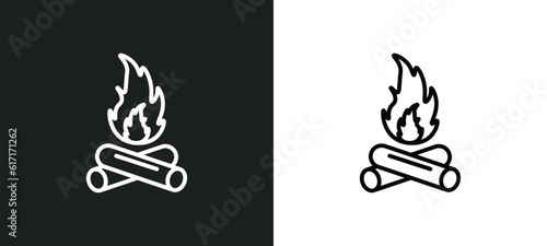 camping bonfire line icon in white and black colors. camping bonfire flat vector icon from camping bonfire collection for web  mobile apps and ui.