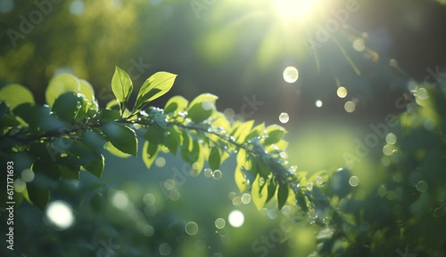 green spring blue sky morning sunlight bokeh light real, Generative AI © YummyPics