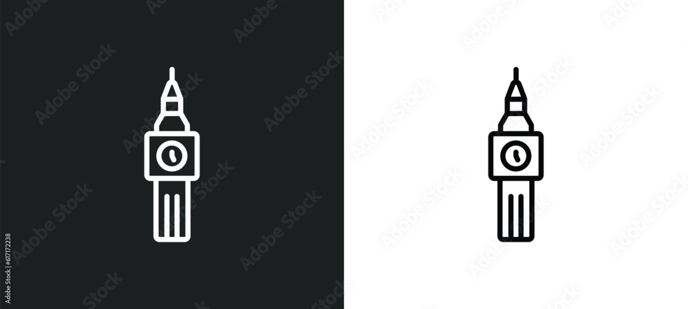 the clock tower line icon in white and black colors. the clock tower flat vector icon from the clock tower collection for web, mobile apps and ui.
