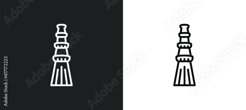 qutb minar in new delhi line icon in white and black colors. qutb minar in new delhi flat vector icon from qutb minar new delhi collection for web, mobile apps and ui.