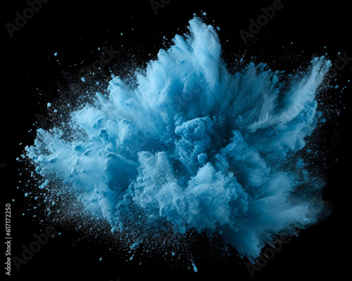 Blue dust powder paint smoke bomb splash explosion.