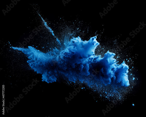 Blue dust powder paint smoke bomb splash explosion.