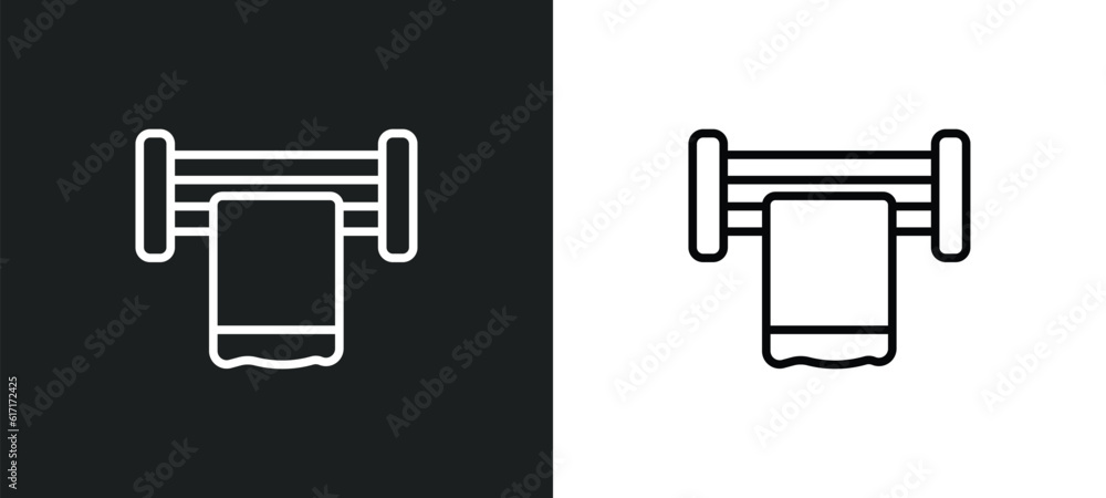 towel rack line icon in white and black colors. towel rack flat vector icon from towel rack collection for web, mobile apps and ui. towel rack line icon in white and black colors. towel rack flat vector icon from towel rack collection for web, mobile apps and ui.