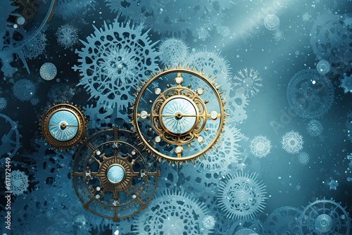 Steampunk Snowflakes a Captivating Background of Victorian-Inspired Cogs, Gears, and Snowflake Magic