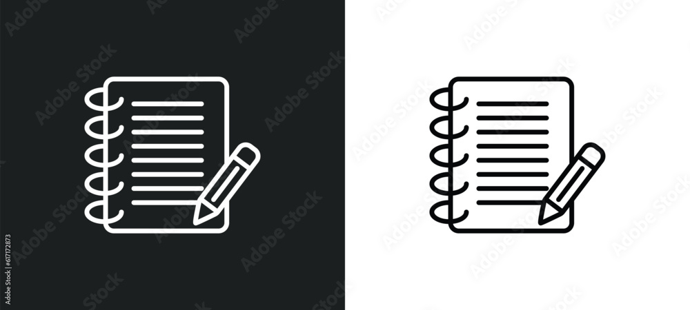 notepad line icon in white and black colors. notepad flat vector icon from notepad collection for web, mobile apps and ui. notepad line icon in white and black colors. notepad flat vector icon from notepad collection for web, mobile apps and ui.