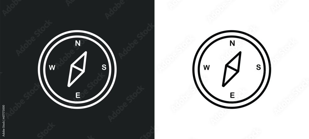 round compass line icon in white and black colors. round compass flat vector icon from round compass collection for web, mobile apps and ui. round compass line icon in white and black colors. round compass flat vector icon from round compass collection for web, mobile apps and ui.
