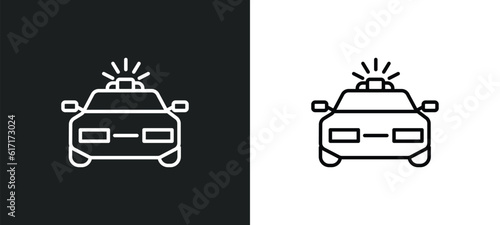 police car with light line icon in white and black colors. police car with light flat vector icon from police car with light collection for web, mobile apps and ui.