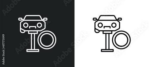 changing car tire line icon in white and black colors. changing car tire flat vector icon from changing car tire collection for web, mobile apps and ui.
