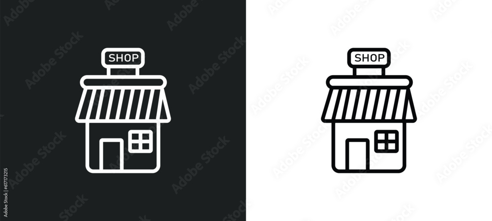 shop line icon in white and black colors. shop flat vector icon from shop collection for web, mobile apps and ui.