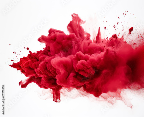 Red dust powder paint smoke bomb splash explosion. 