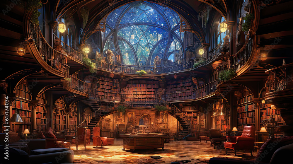 generative ai illustration of a mystic fantasy library