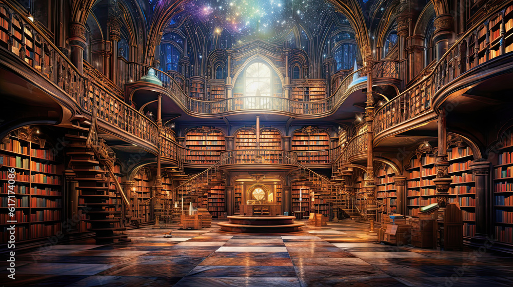 Fototapeta premium generative ai illustration of a mystic fantasy library