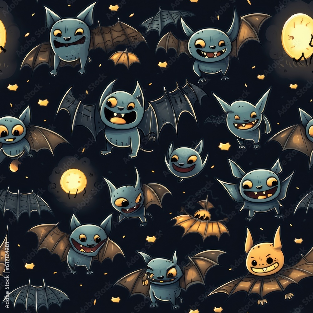 Seemless pattern of funny, spooky halloween bats, tile. Generative AI Seemless pattern of funny, spooky halloween bats, tile. Generative AI