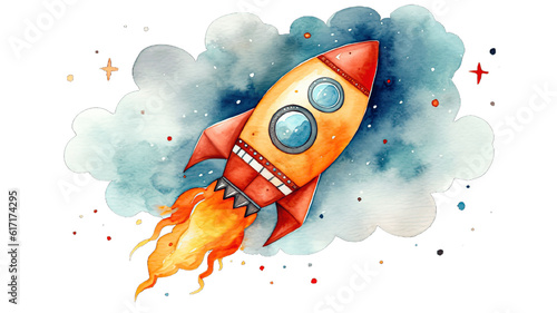 Watercolor Clip Art of a Spaceship
