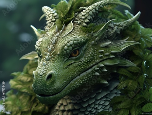 A dragon. Green dragon symbol of 2024 new year according to the Chinese calendar. Generative Ai technology.