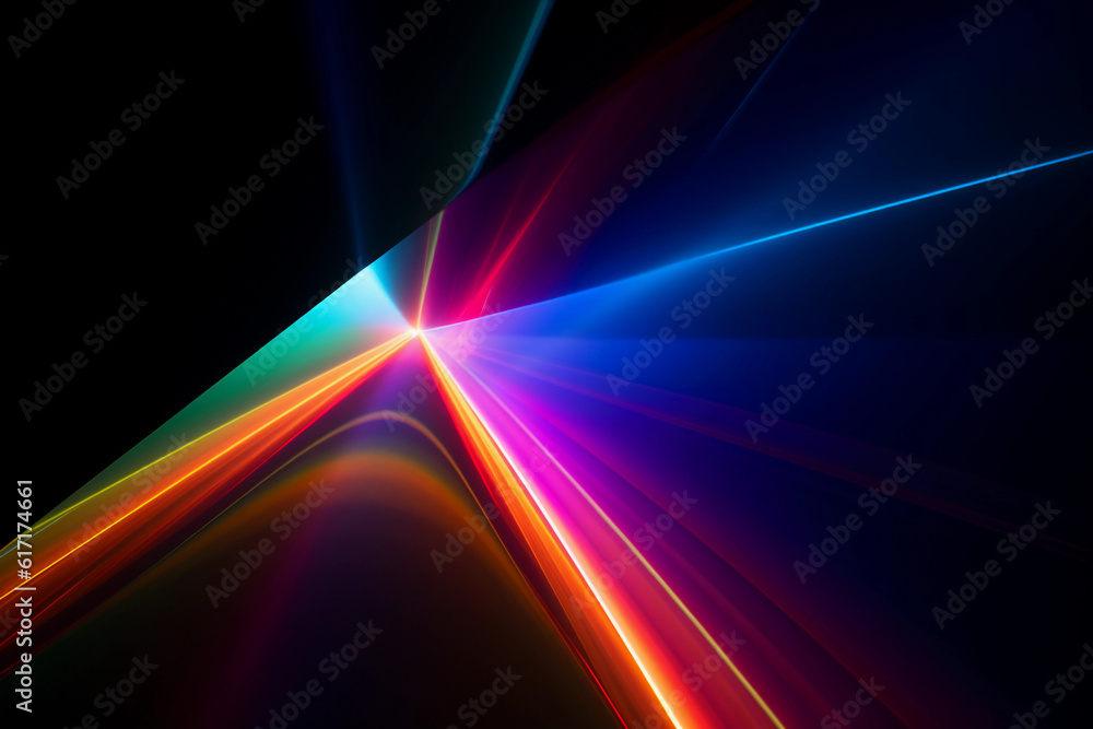 Abstract photograph of light refracting through a prism, creating a spectrum of vivid colors against a dark background, ideal for graphic design Abstract photograph of light refracting through a prism, creating a spectrum of vivid colors against a dark background, ideal for graphic design